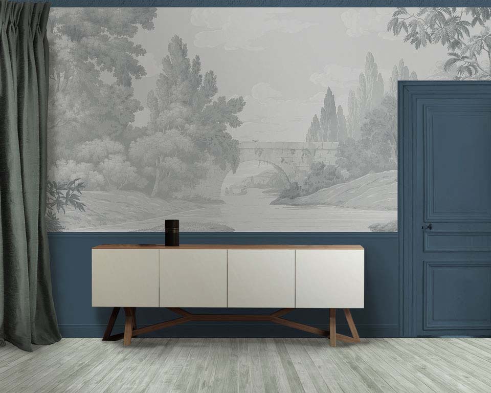 French Landscape - Antique block printed scenic wallpaper - Papiers de