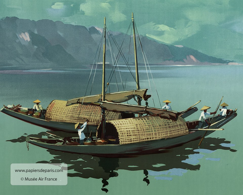Affiche Air france- Far east - Papiers de Paris