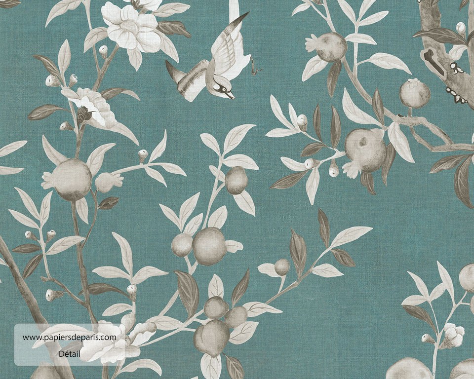 Chinoiserie in grisaille - Jade green - Wallpaper