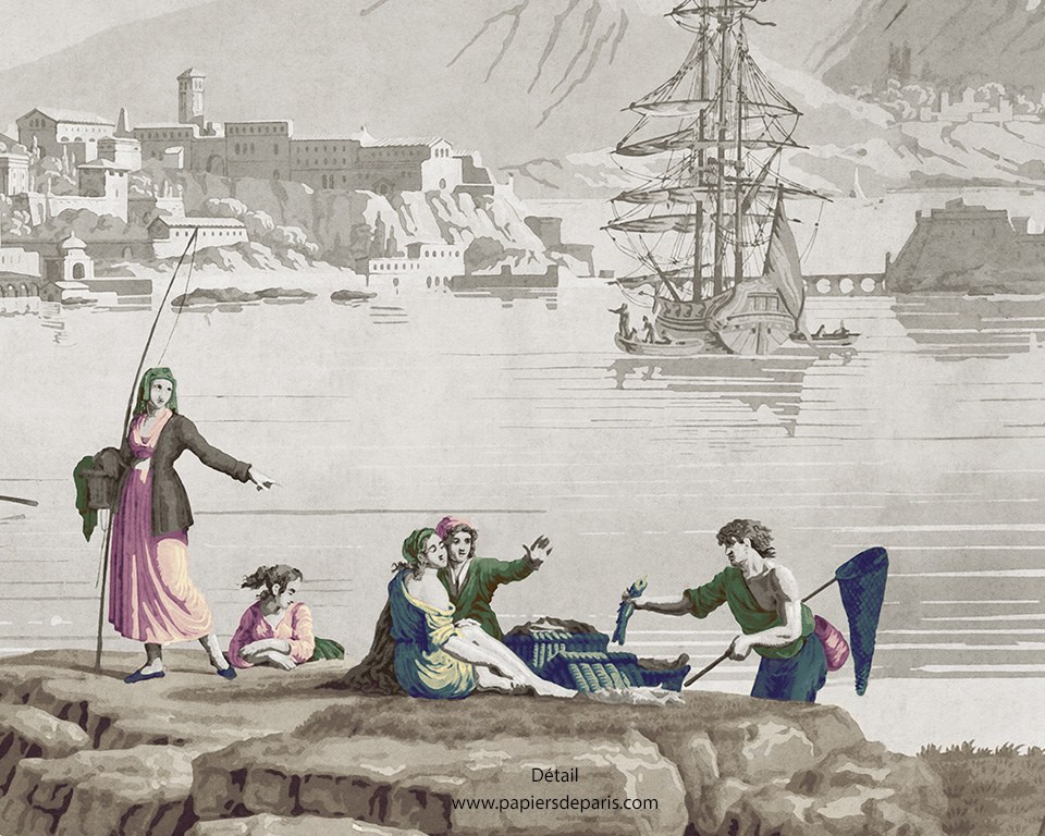 Views of Italy- variation 2- antique wallpaper