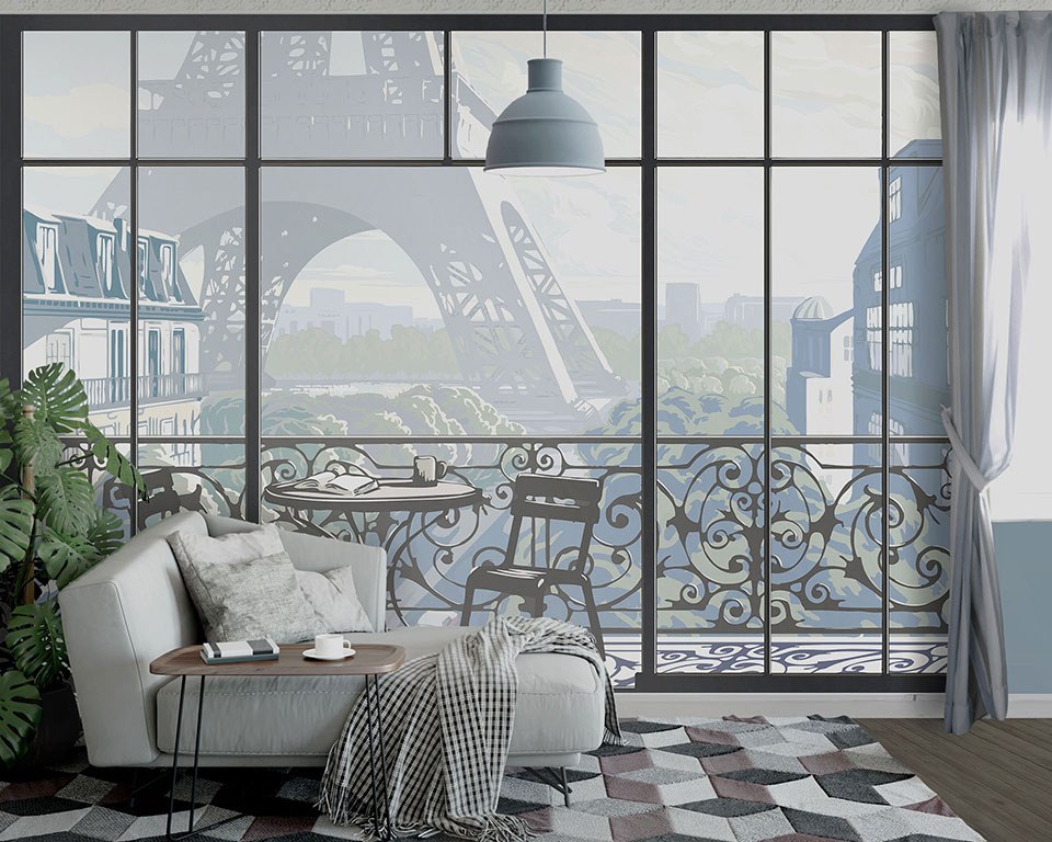 Window on Eiffel Tower #2 - Wallpaper mural