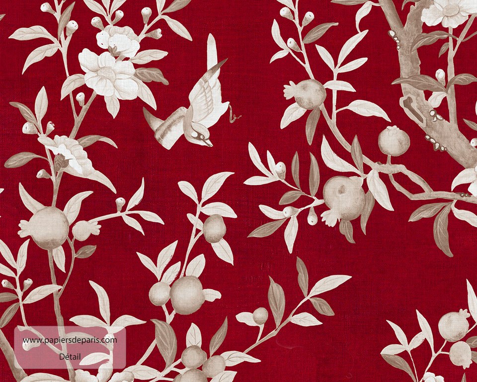Chinoiserie in grisaille - China red - Wallpaper