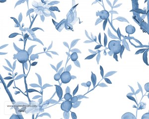 Chinoiserie en grisaille - Bleu et blanc - Papier peint