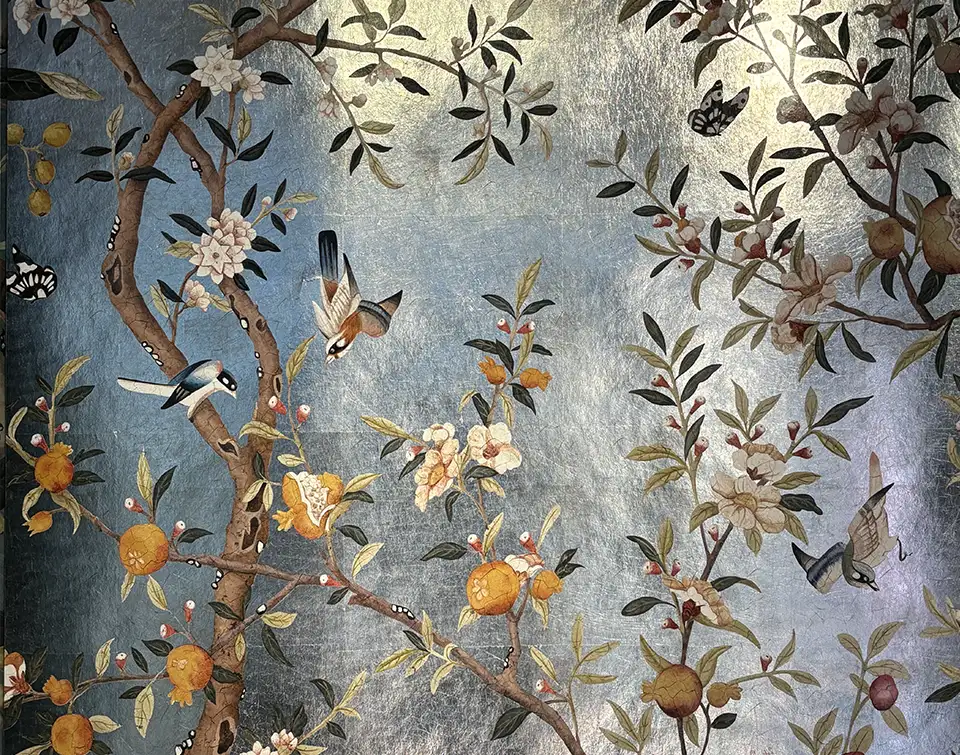 Papier peint chinoiserie Argenté